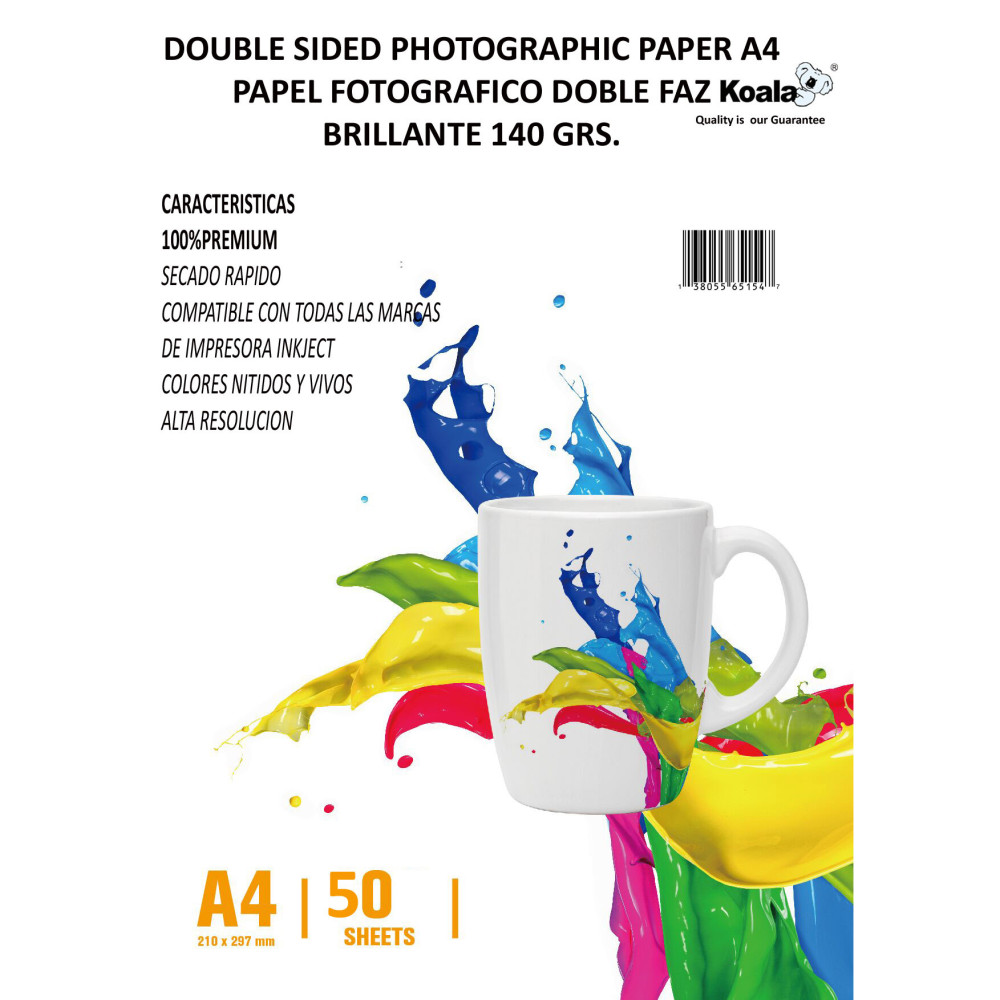 PAPEL FOTOGRAFICO DOBLE FAZ A4 BRILLANTE 50 HOJAS 140 GRS