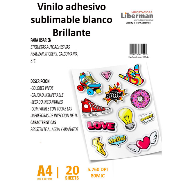 PAPEL ADHESIVO BLANCO, SUBLIMABLE A4, PAPEL SUBLIMACION A4, STICKER