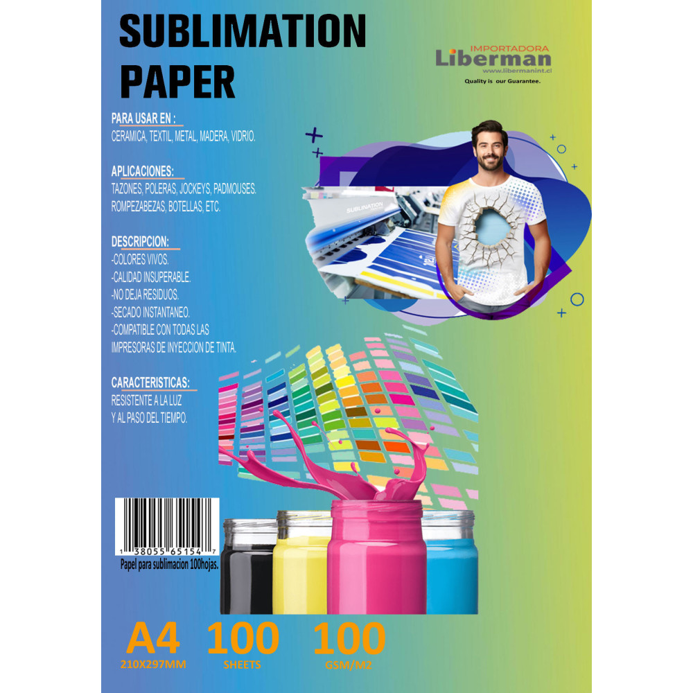 PAPEL SUBLIMACION SECADO INSTANTANEO A4  100 HOJAS