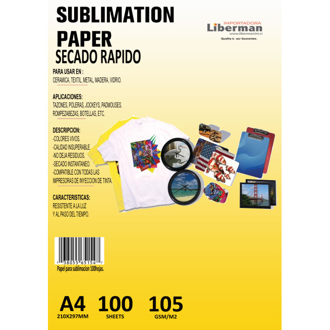 PAPEL SUBLIMACION A4X100 HOJAS REVERSO AMARILLO