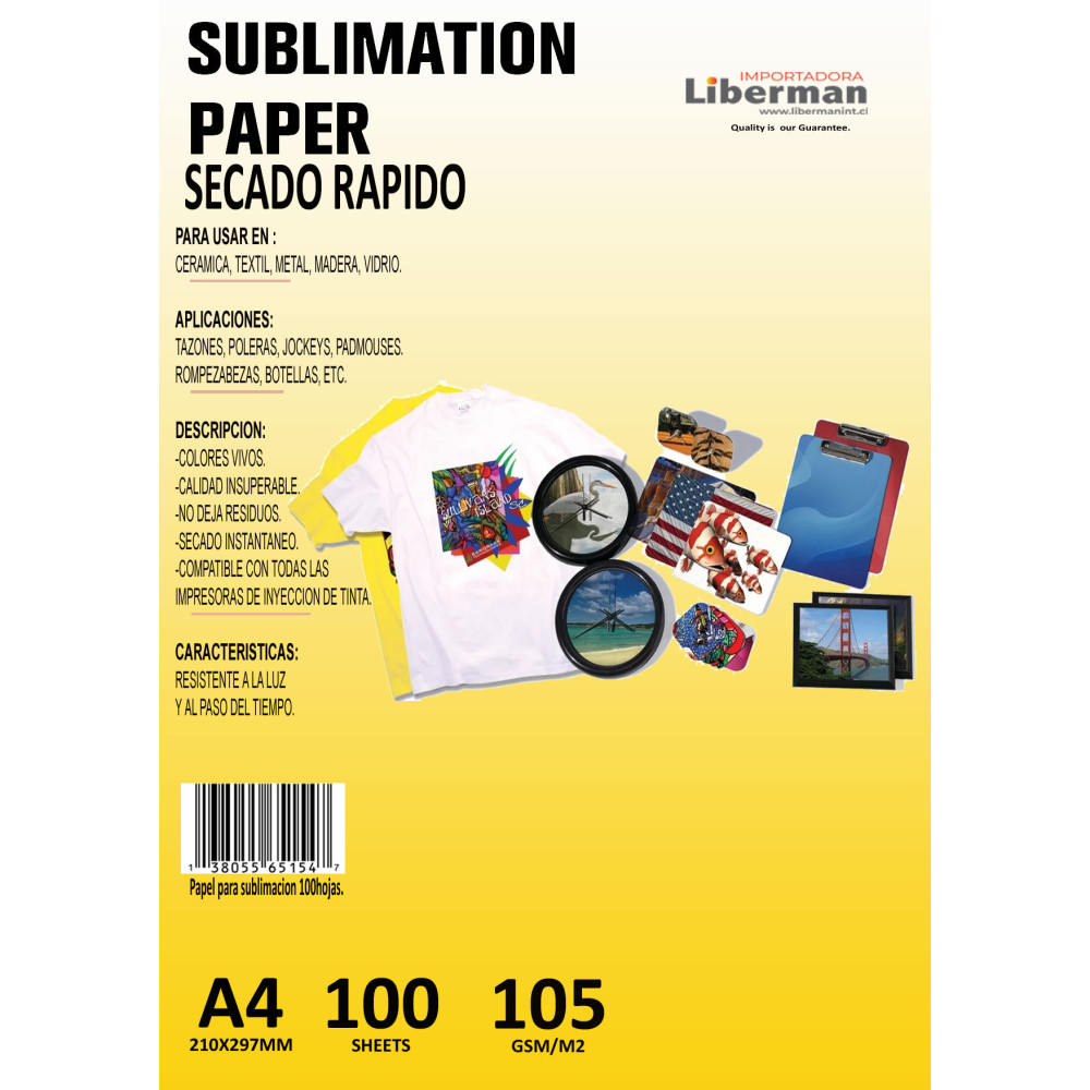 PAPEL SUBLIMACION A4X100 HOJAS REVERSO AMARILLO