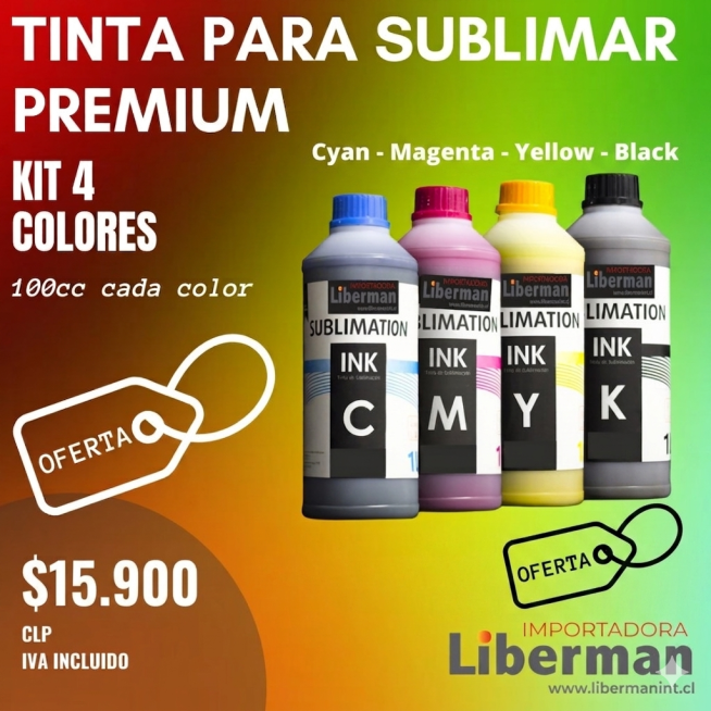 Kit de Tintas para Sublimación 100cc - 4 Colores CMYK