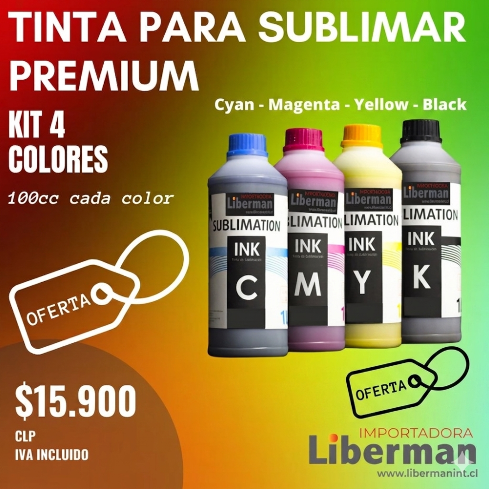 Kit de Tintas para Sublimación 100cc - 4 Colores CMYK