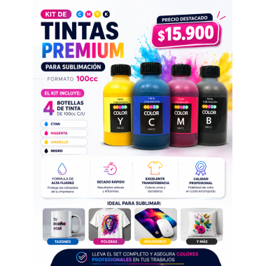 Kit de Tintas para Sublimación 100cc - 4 Colores CMYK