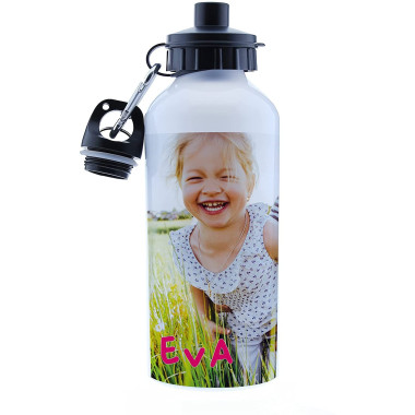Ejemplo de botella de aluminio personalizada mediante sublimación con diseño infantil